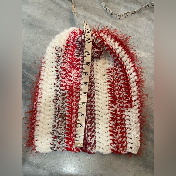 Handmade Crochet Chunky Ribbed Upcycled Multi Fiber Scrappy Yarn Beanie Hat - Picture 6 of 7
